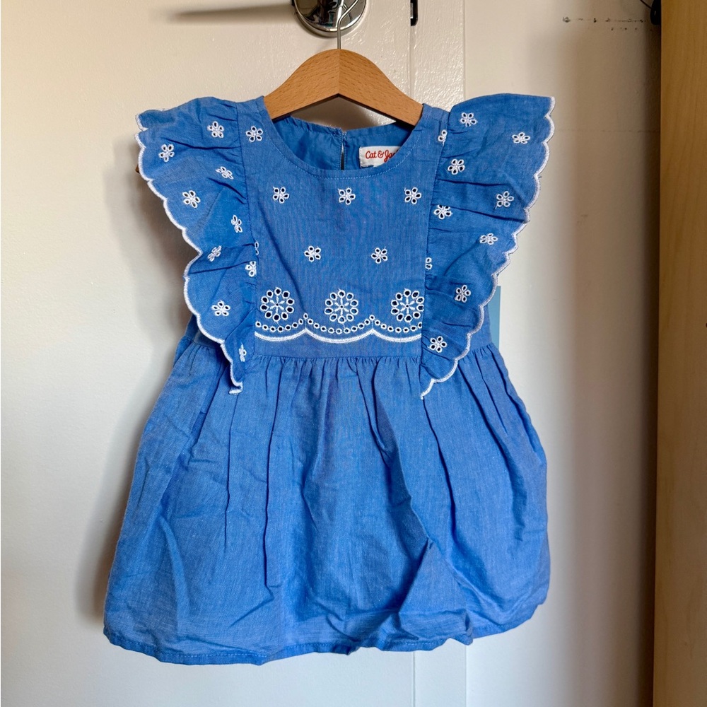 NWT - Cat & Jack Blue Dress with White Embroidery